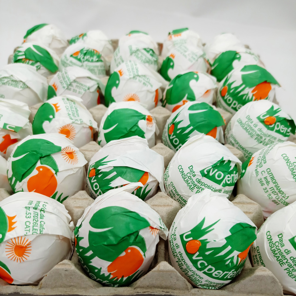 Le uova dell'allevamento Uovo Perfetto sono spedite in plateau o vendute sfuse