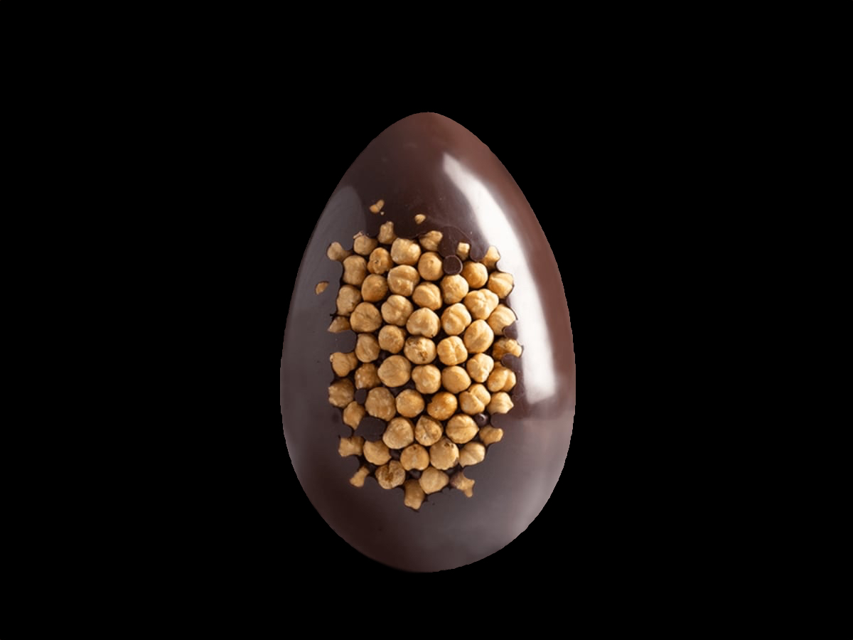 Stringhetto | Uovo di cioccolato fondente e nocciole tostate intere